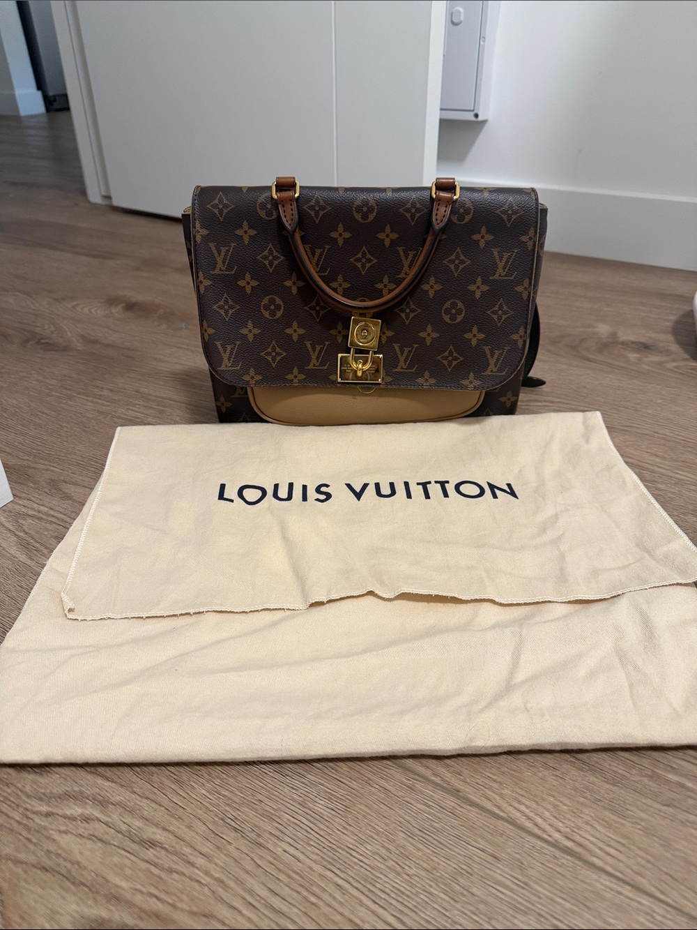 Louis Vuitton Monogram Satchel in Brown with Tan Trim and Gold Hardware